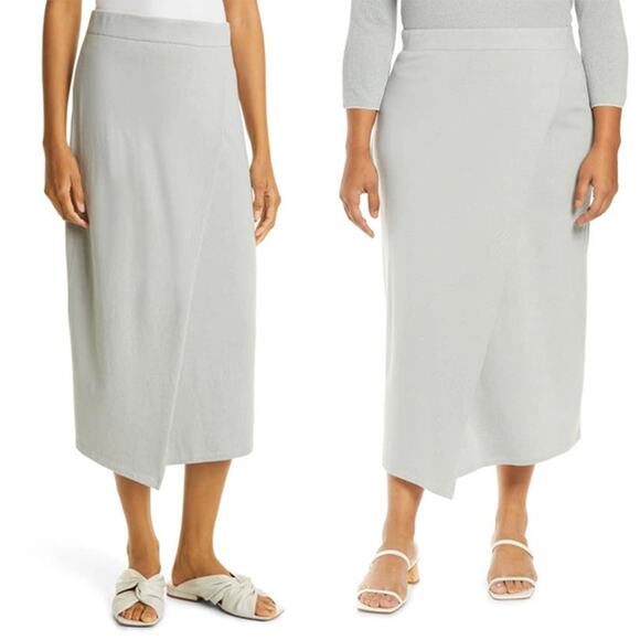 VINCE NWT Overlap Cotton Tencel Pull Over Midi Skirt in Fog Size XXL - Picture 1 of 11